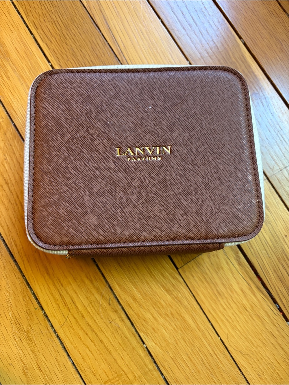 Lanvin PARFUMS Brown Faux Leather Zippered Cosmetic Case